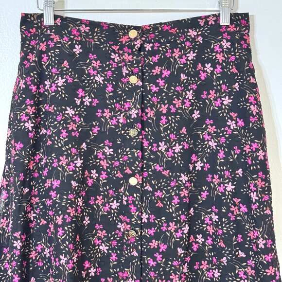 Draper James RSVP Pink Ditsy Floral A-Line Skirt Sz L Button Front Elastic Waist - Picture 2 of 12